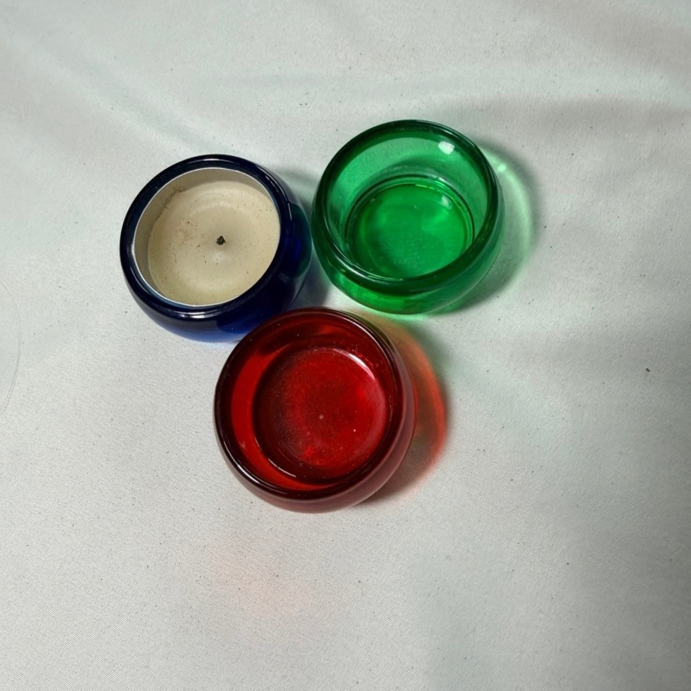 Vintage Primary Colors Glass Votive Tea Light Candle Holders Set Red Blue Green